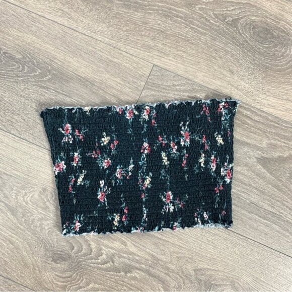 Garage Women’s Floral print Smocked Tube Top Cropped Bandeau Cotton Black Medium - Picture 10 of 13